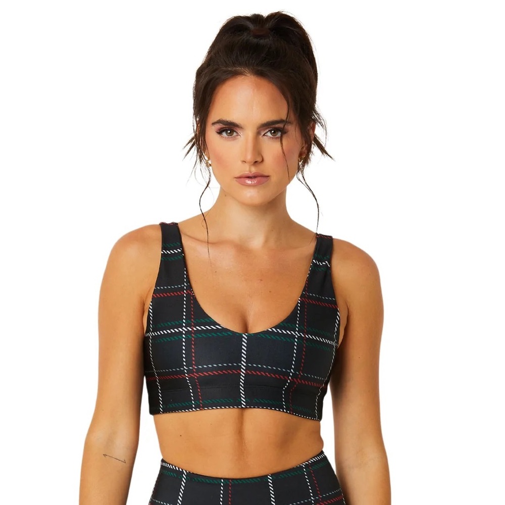 NWT Goldsheep Black Plaid U-Bra Green White Red Stripe Sports Bra